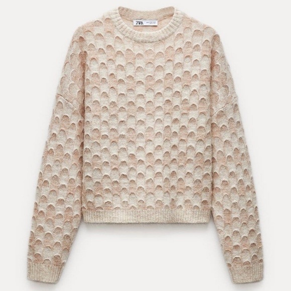 ZARA Alpaca/Wool Blend Scalloped Stitch Pullover Sweater NWOT/sz M - Picture 3 of 15